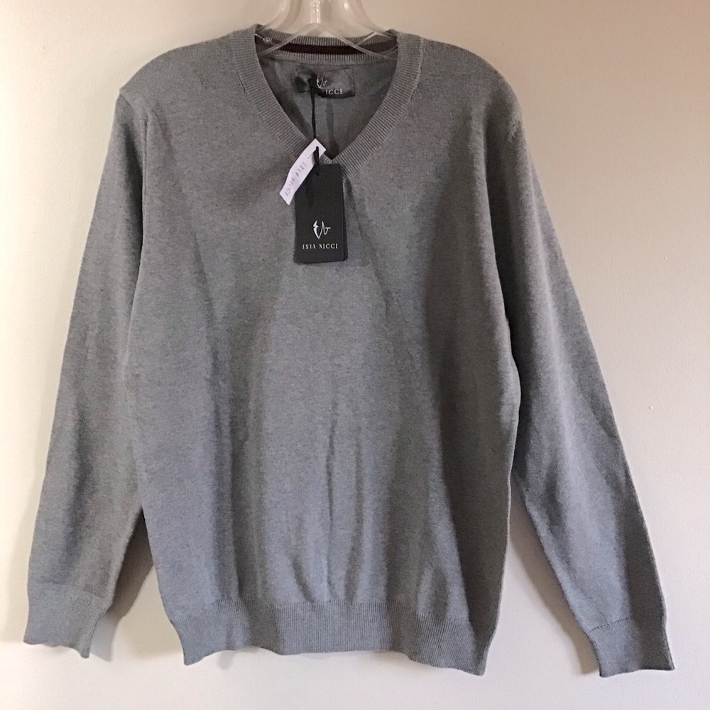 Esta Nicci Men’s Gray Cotton V-Neck Sweater Size M